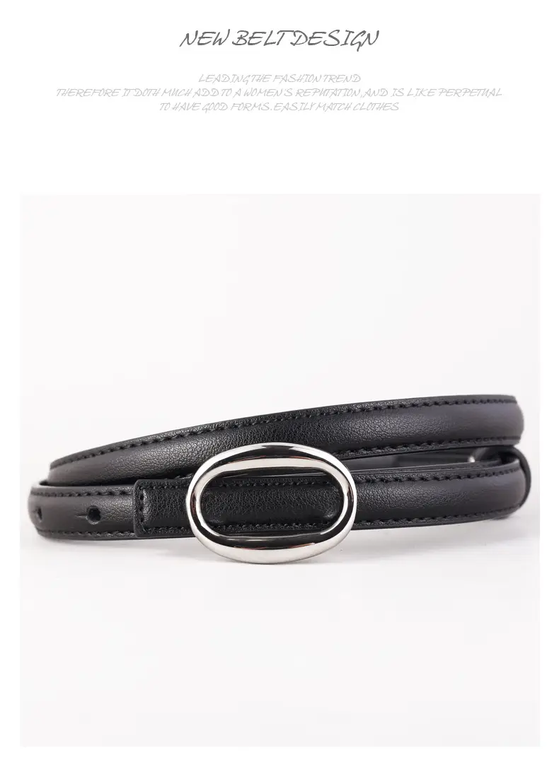 Women's Black Leather Belt with Silver Buckle — feature 39