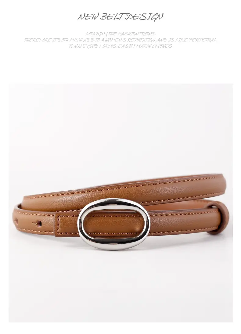 Women's Black Leather Belt with Silver Buckle — feature 40