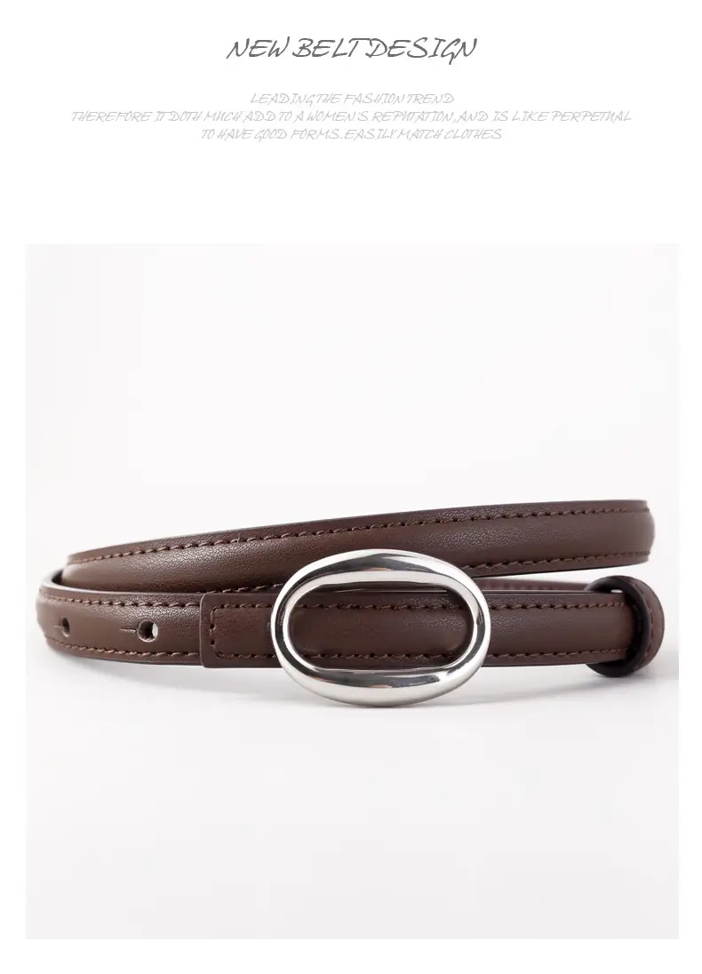 Women's Black Leather Belt with Silver Buckle — feature 41