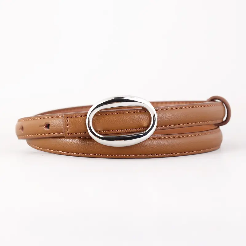 Women's Black Leather Belt with Silver Buckle - Image 2