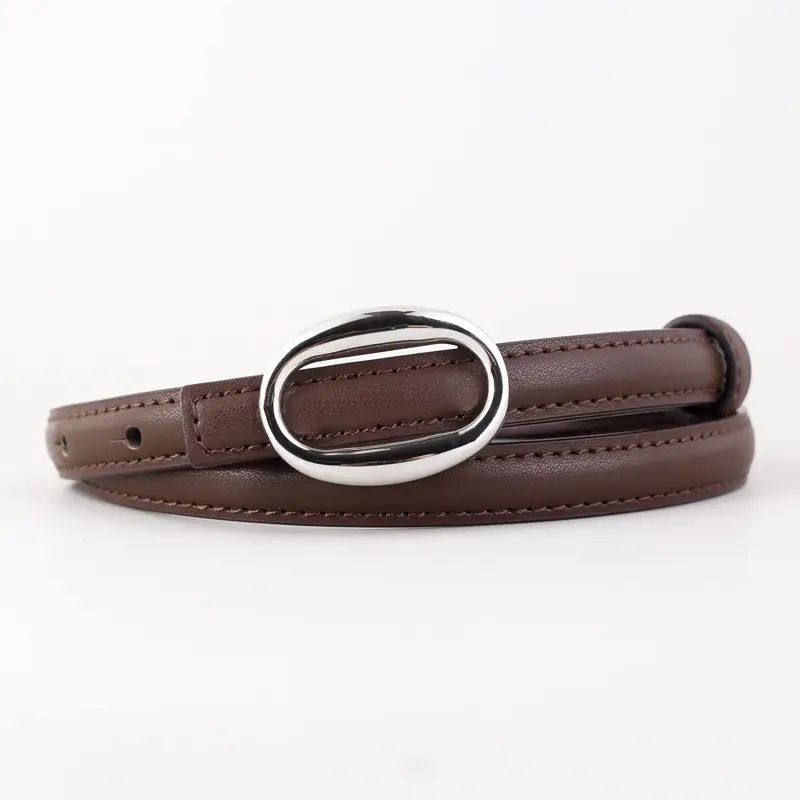 Women's Black Leather Belt with Silver Buckle - Image 3