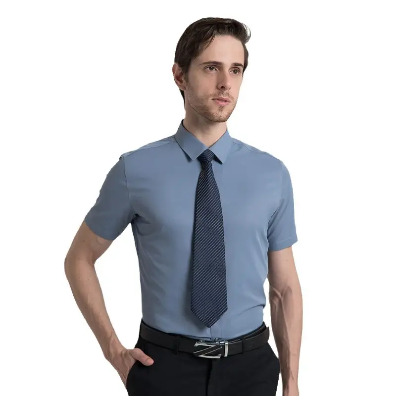 Men White Short Sleeve Square Collar Shirt - Image 58
