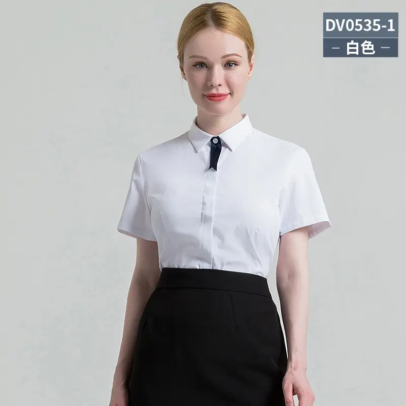 Men White Short Sleeve Square Collar Shirt - Image 41