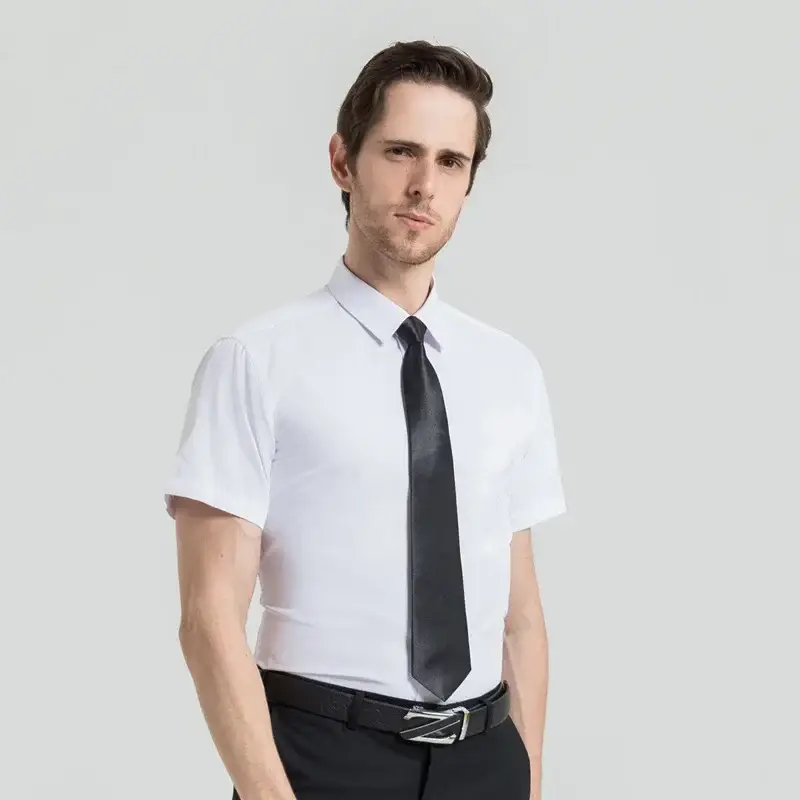 Men White Short Sleeve Square Collar Shirt - Image 2