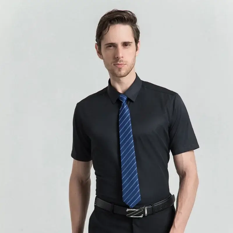 Men White Short Sleeve Square Collar Shirt - Image 28
