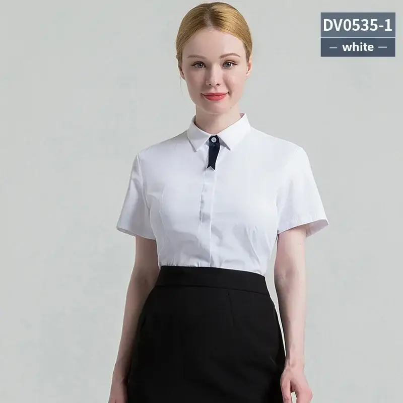 Men White Short Sleeve Square Collar Shirt - Image 39