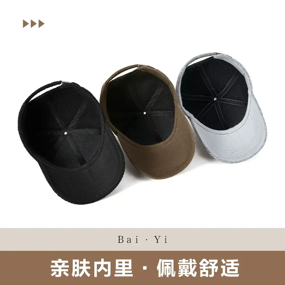 Grey Knit Baseball Cap for Men Winter Warm Windproof - Image 5
