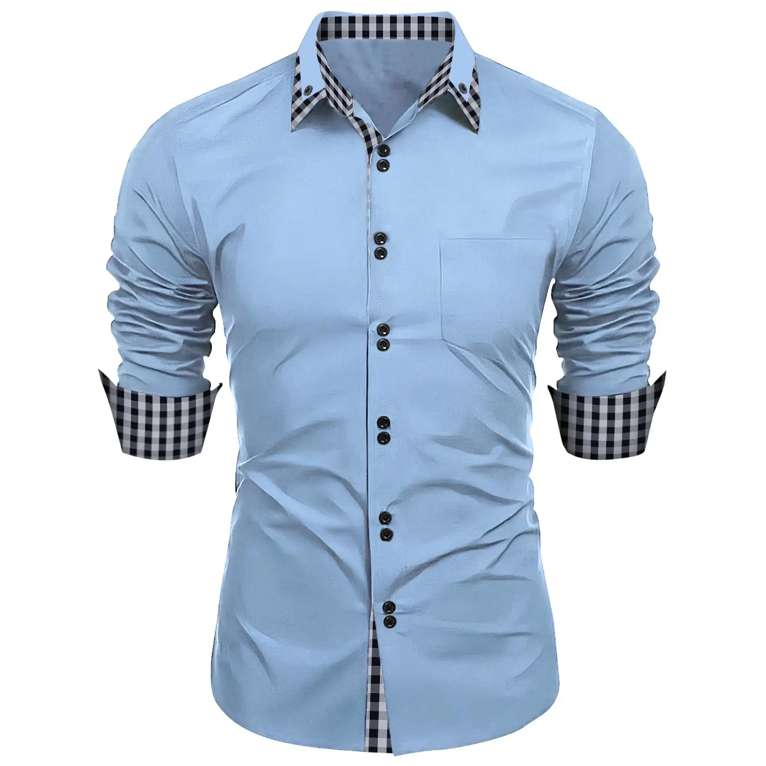 Men's Pink Plaid Slim Fit Shirt Long Sleeve - Image 10
