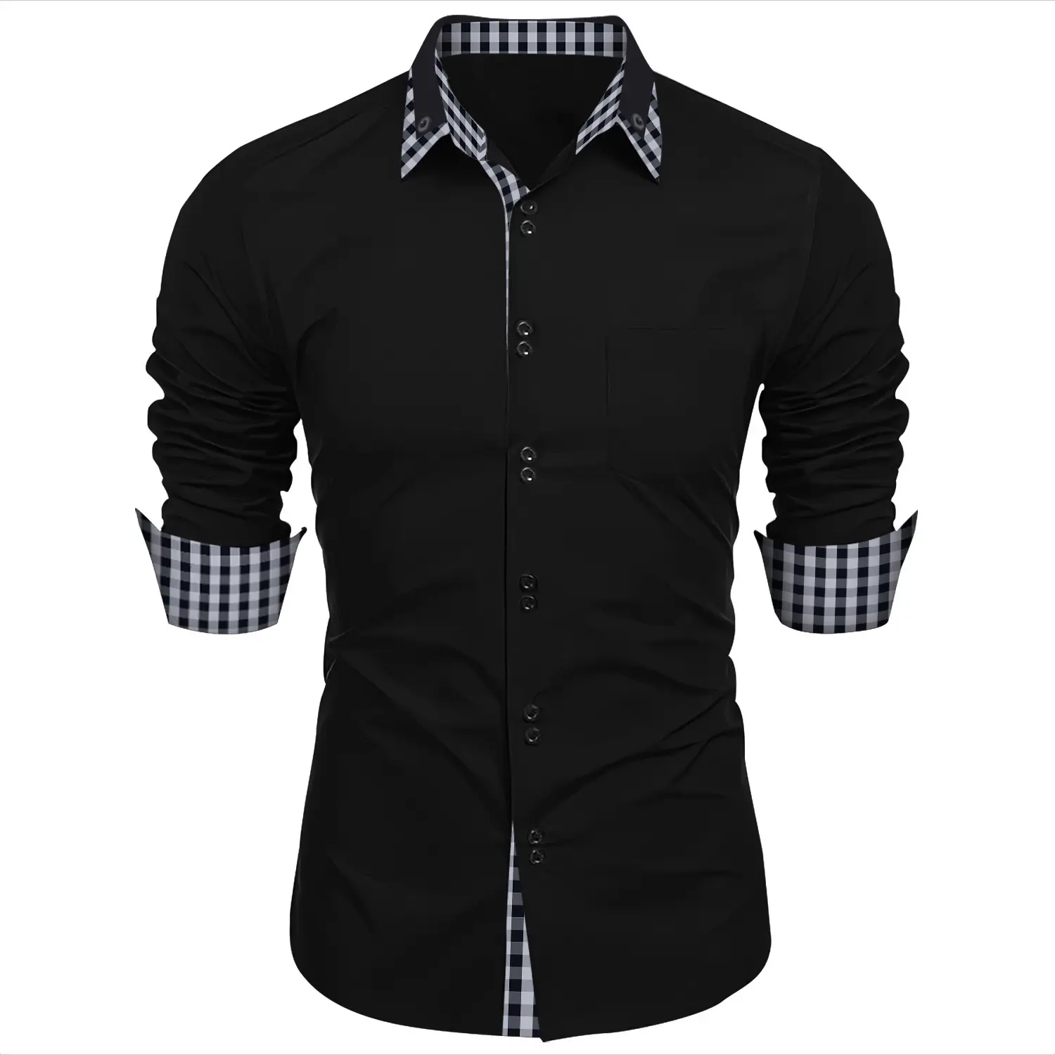 Men's Pink Plaid Slim Fit Shirt Long Sleeve - Image 2