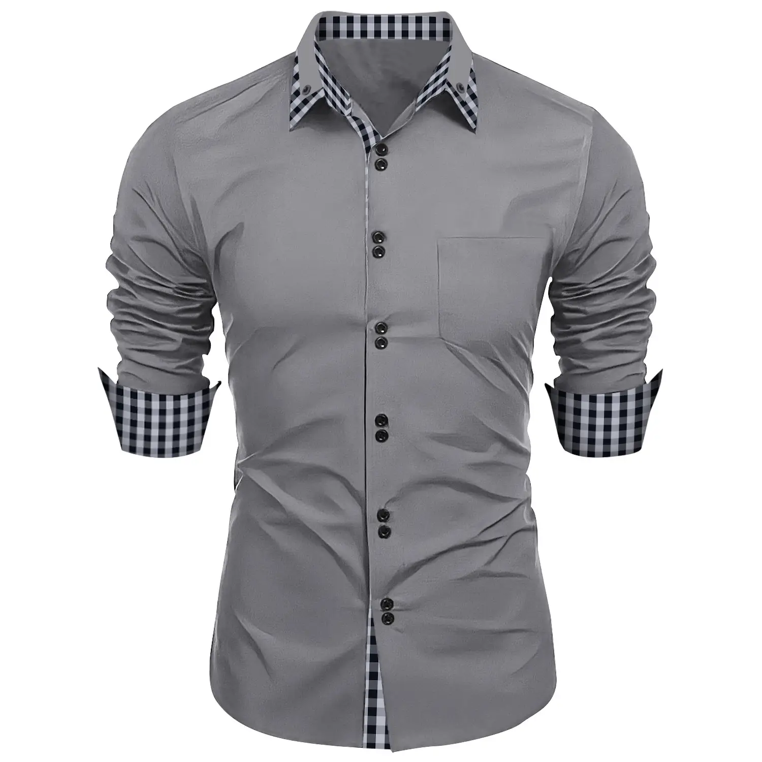 Men's Pink Plaid Slim Fit Shirt Long Sleeve - Image 3