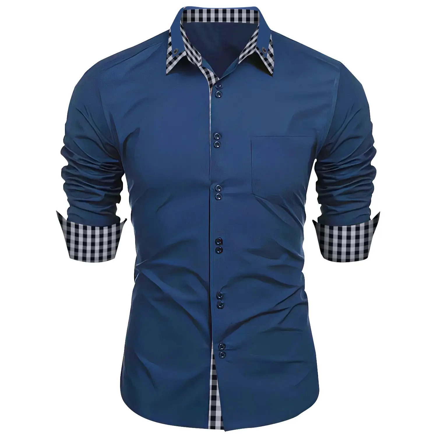 Men's Pink Plaid Slim Fit Shirt Long Sleeve - Image 4
