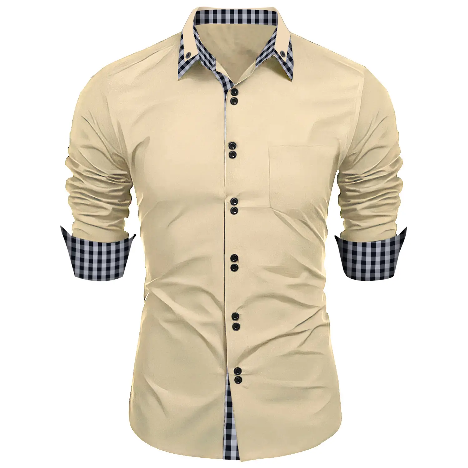 Men's Pink Plaid Slim Fit Shirt Long Sleeve - Image 5
