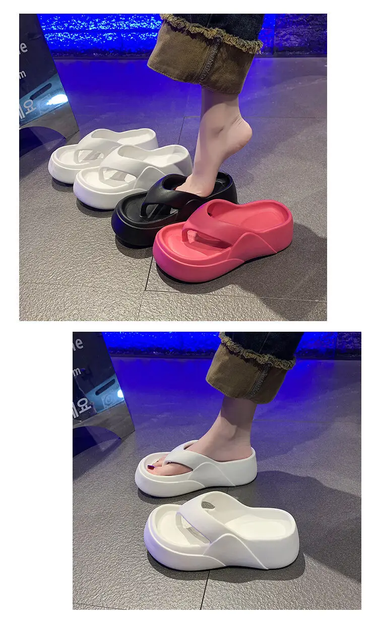 Elegant style solid color outdoor muffin sandals women's summer flip-flops home thick bottom non-slip flip-flops bathroom bath slippers — feature 10