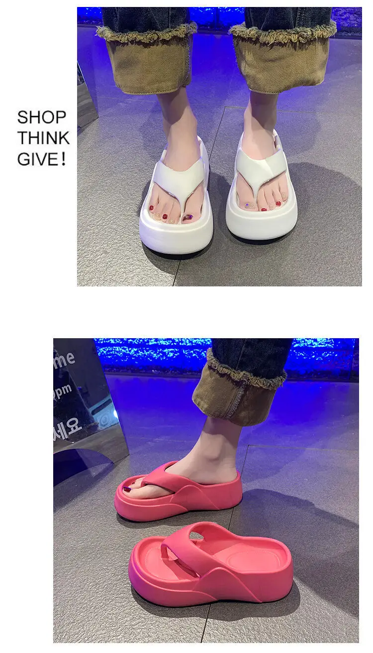 Elegant style solid color outdoor muffin sandals women's summer flip-flops home thick bottom non-slip flip-flops bathroom bath slippers — feature 11