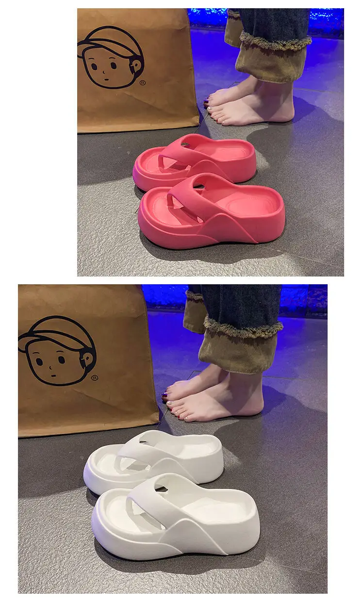 Elegant style solid color outdoor muffin sandals women's summer flip-flops home thick bottom non-slip flip-flops bathroom bath slippers — feature 16