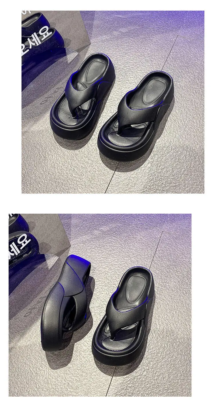 Elegant style solid color outdoor muffin sandals women's summer flip-flops home thick bottom non-slip flip-flops bathroom bath slippers — feature 17