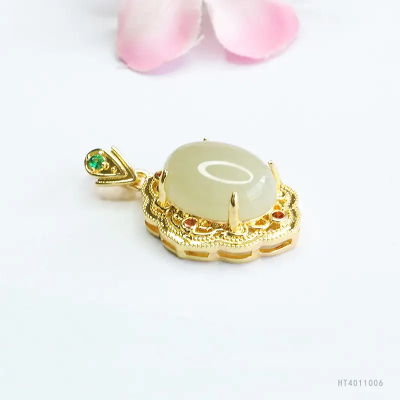 Guan Yu Jade Set Three-Piece Pendant Earrings Ring Set
