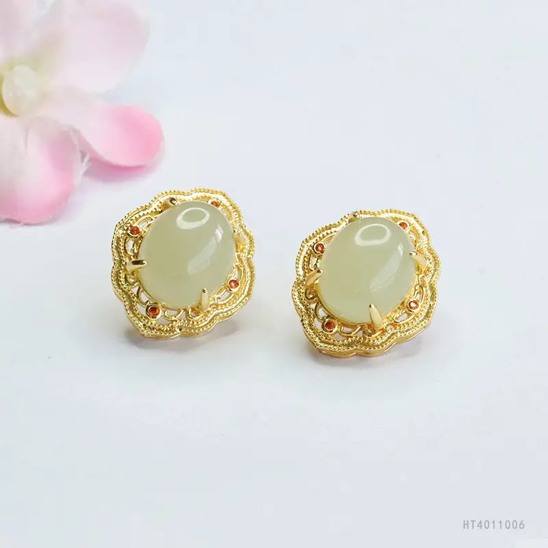 Guan Yu Jade Set Three-Piece Pendant Earrings Ring Set