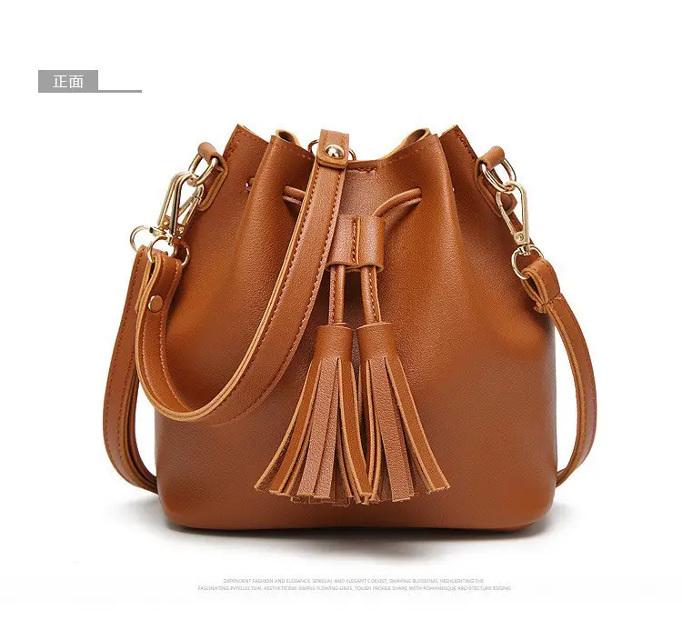 Brown PU Bucket Bag with Tassel Drawstring for Women — feature 14