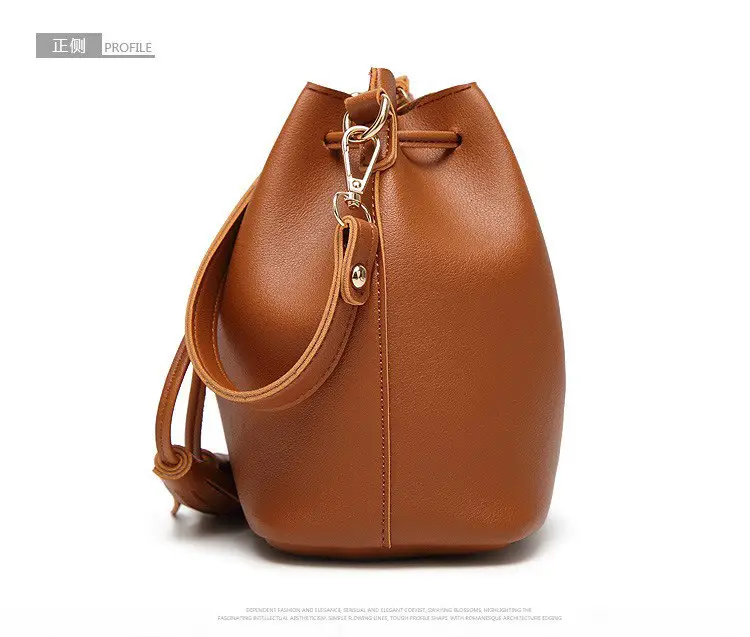 Brown PU Bucket Bag with Tassel Drawstring for Women — feature 16