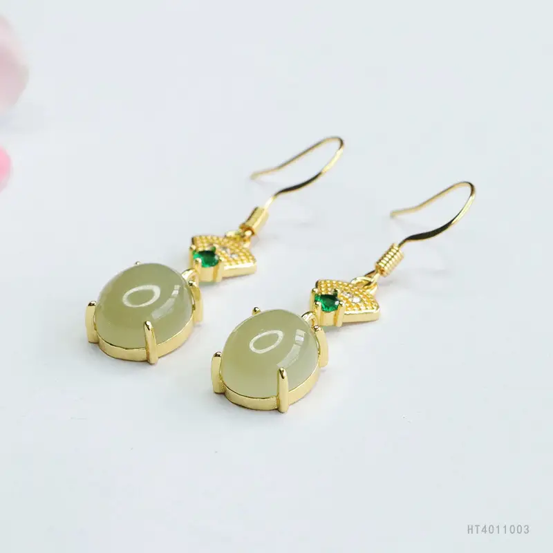 Guan Yu Jade Clear Water Earrings Gold Plated - Image 4