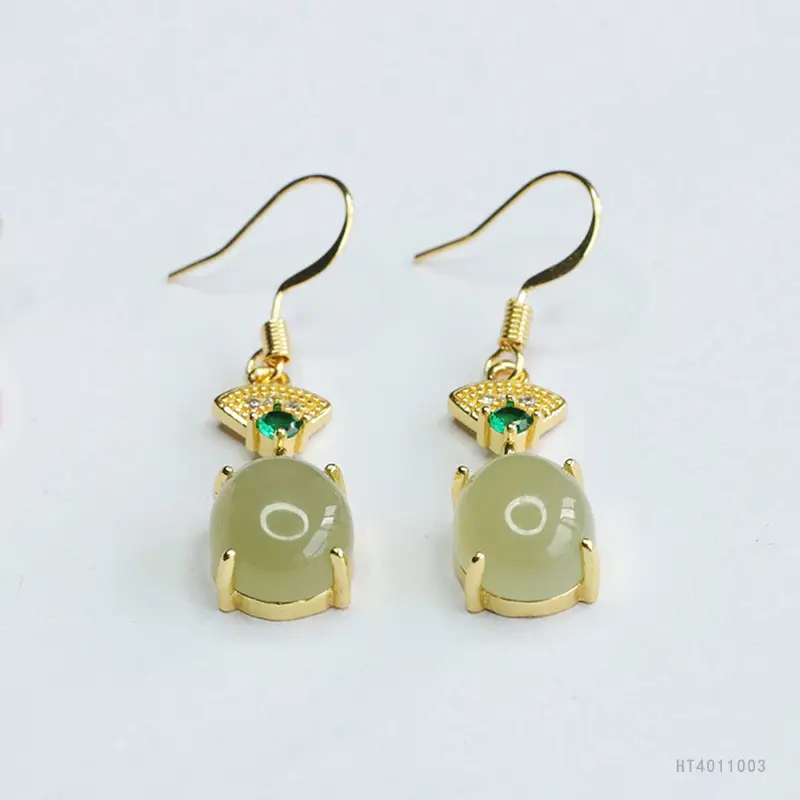 Guan Yu Jade Clear Water Earrings Gold Plated - Image 5