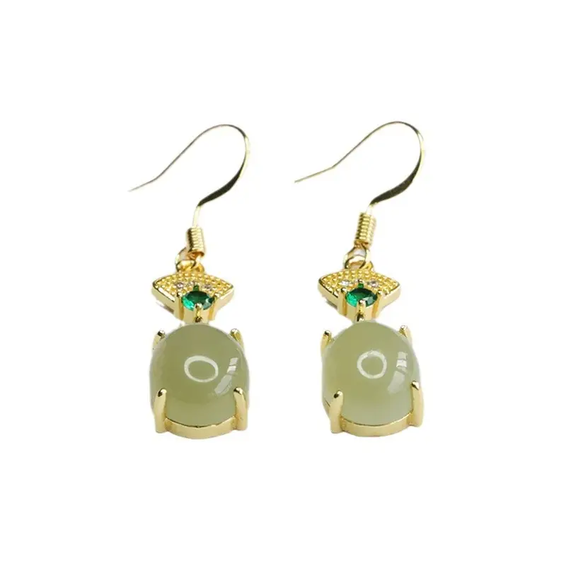 Guan Yu Jade Clear Water Earrings Gold Plated - Image 6