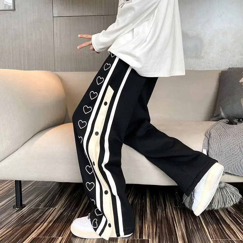 Men's Black Heart Print Wide Leg Track Pants - Image 2