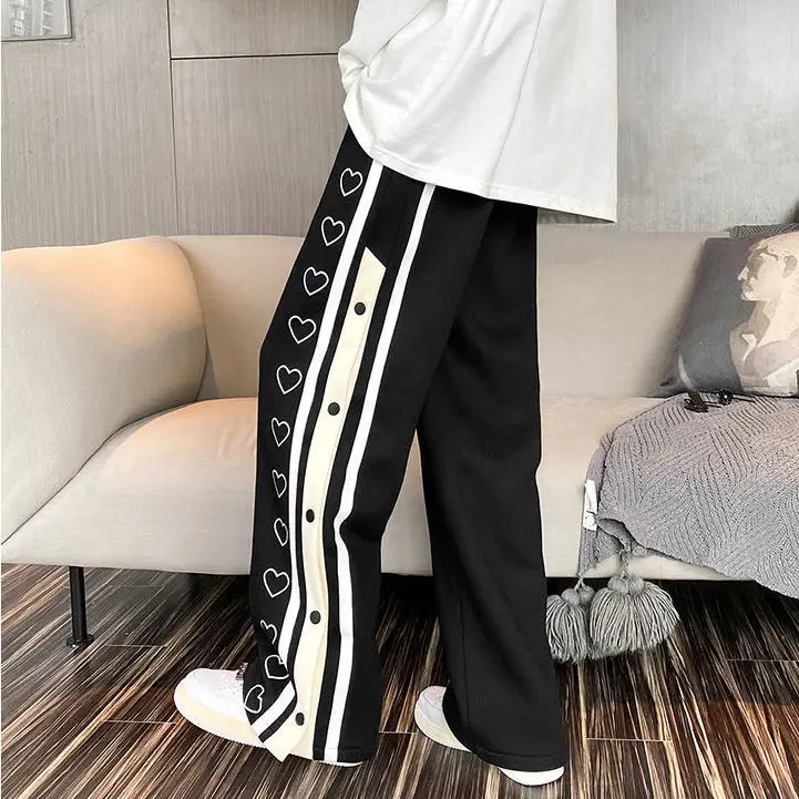 Men's Black Heart Print Wide Leg Track Pants - Image 4