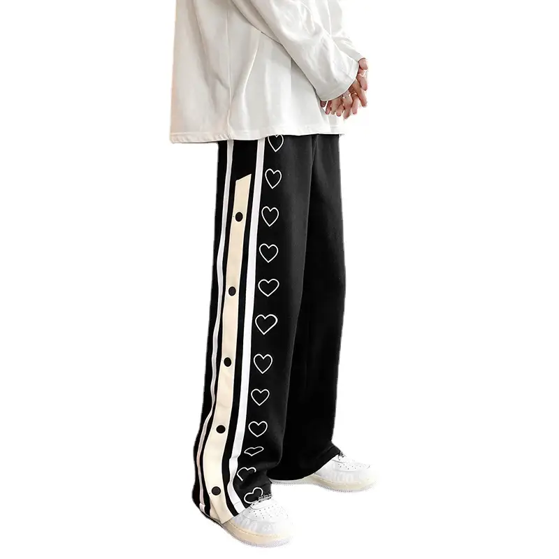 Men's Black Heart Print Wide Leg Track Pants - Image 5