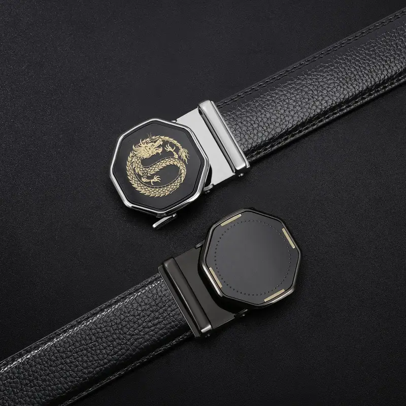 Men's Black Genuine Leather Automatic Buckle Belt - Image 10
