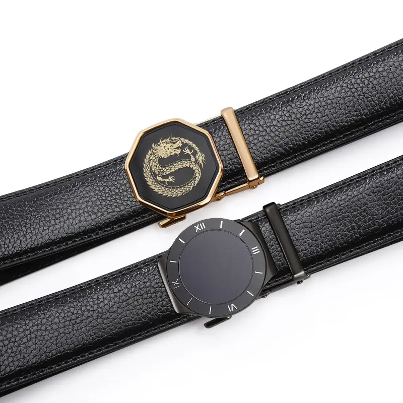 Men's Black Genuine Leather Automatic Buckle Belt - Image 11