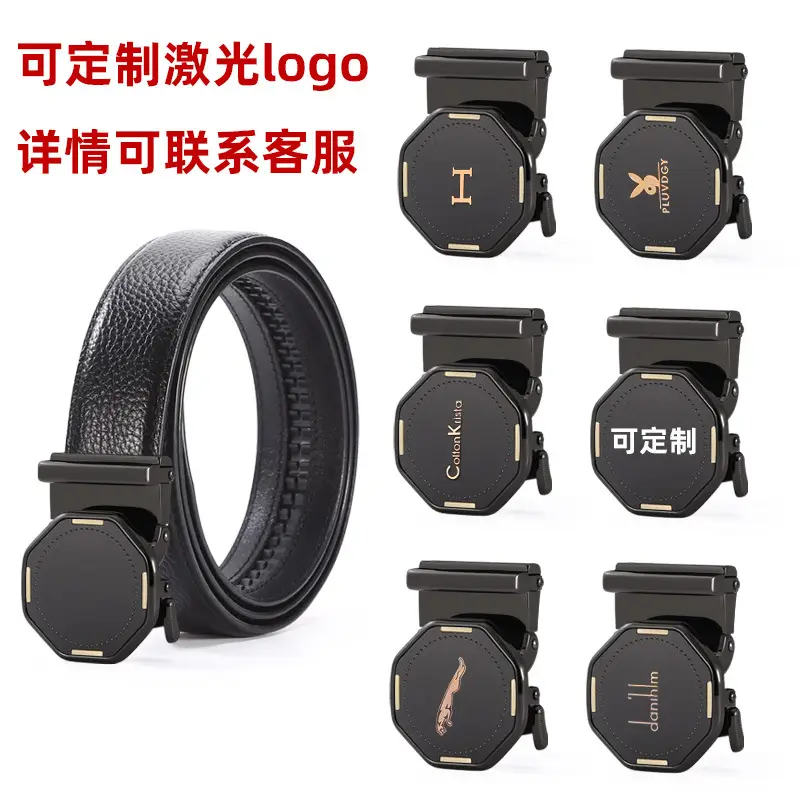 Men's Black Genuine Leather Automatic Buckle Belt - Image 8