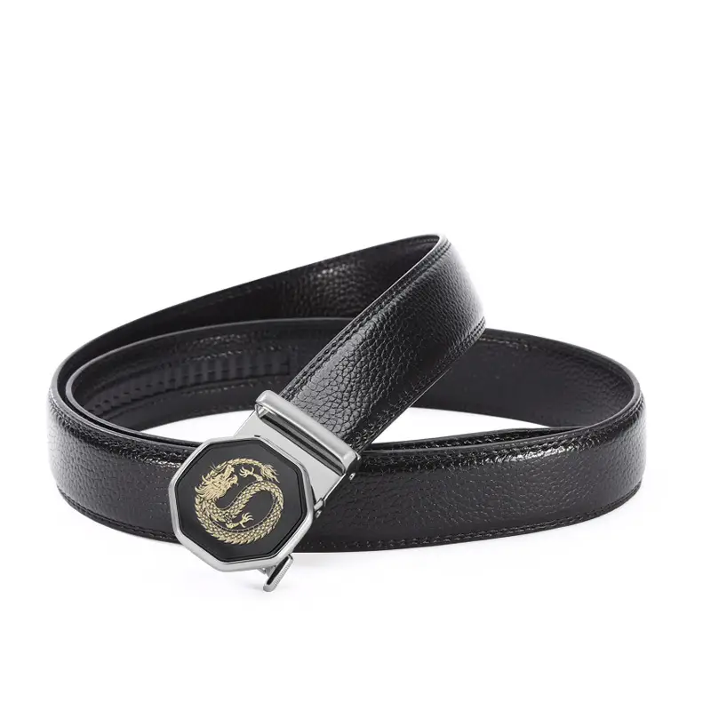 Men's Black Genuine Leather Automatic Buckle Belt - Image 12