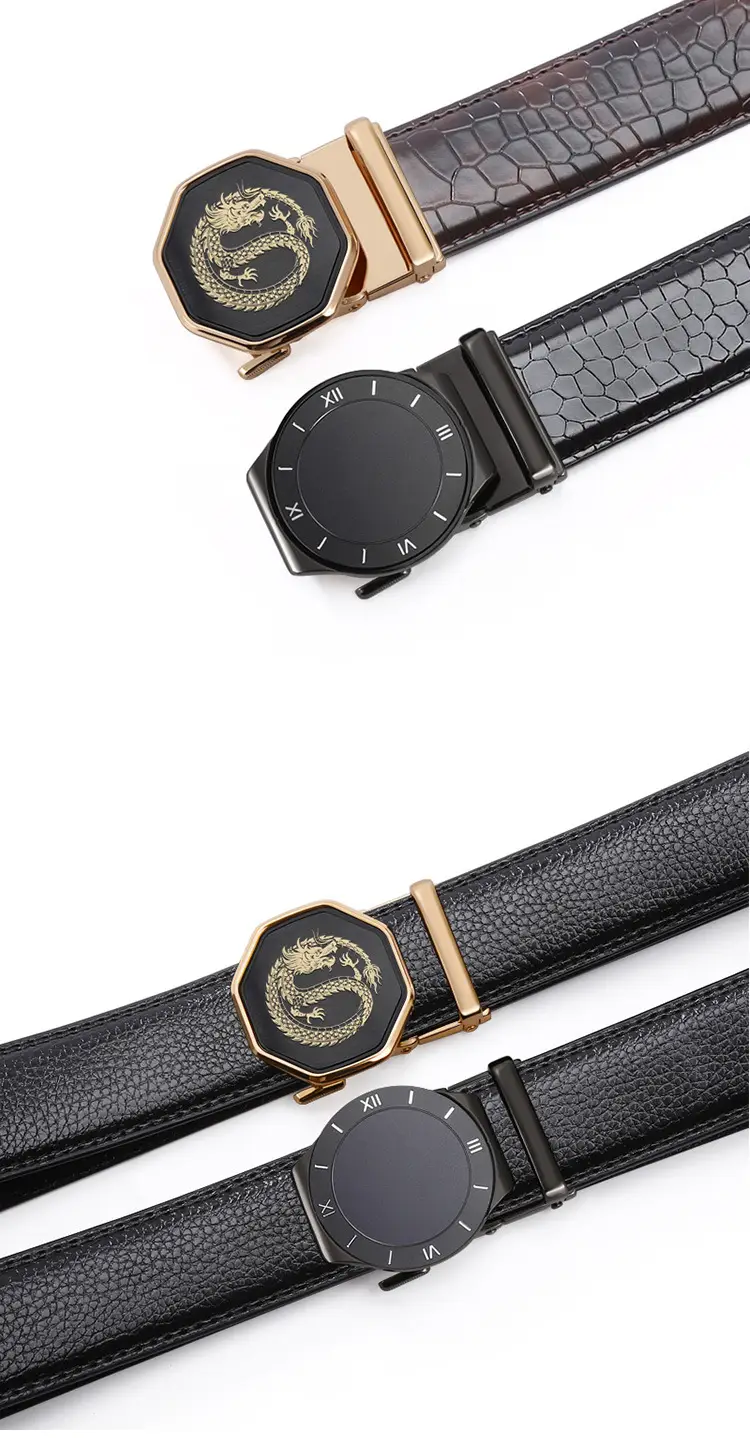 Men's Black Genuine Leather Automatic Buckle Belt — feature 10