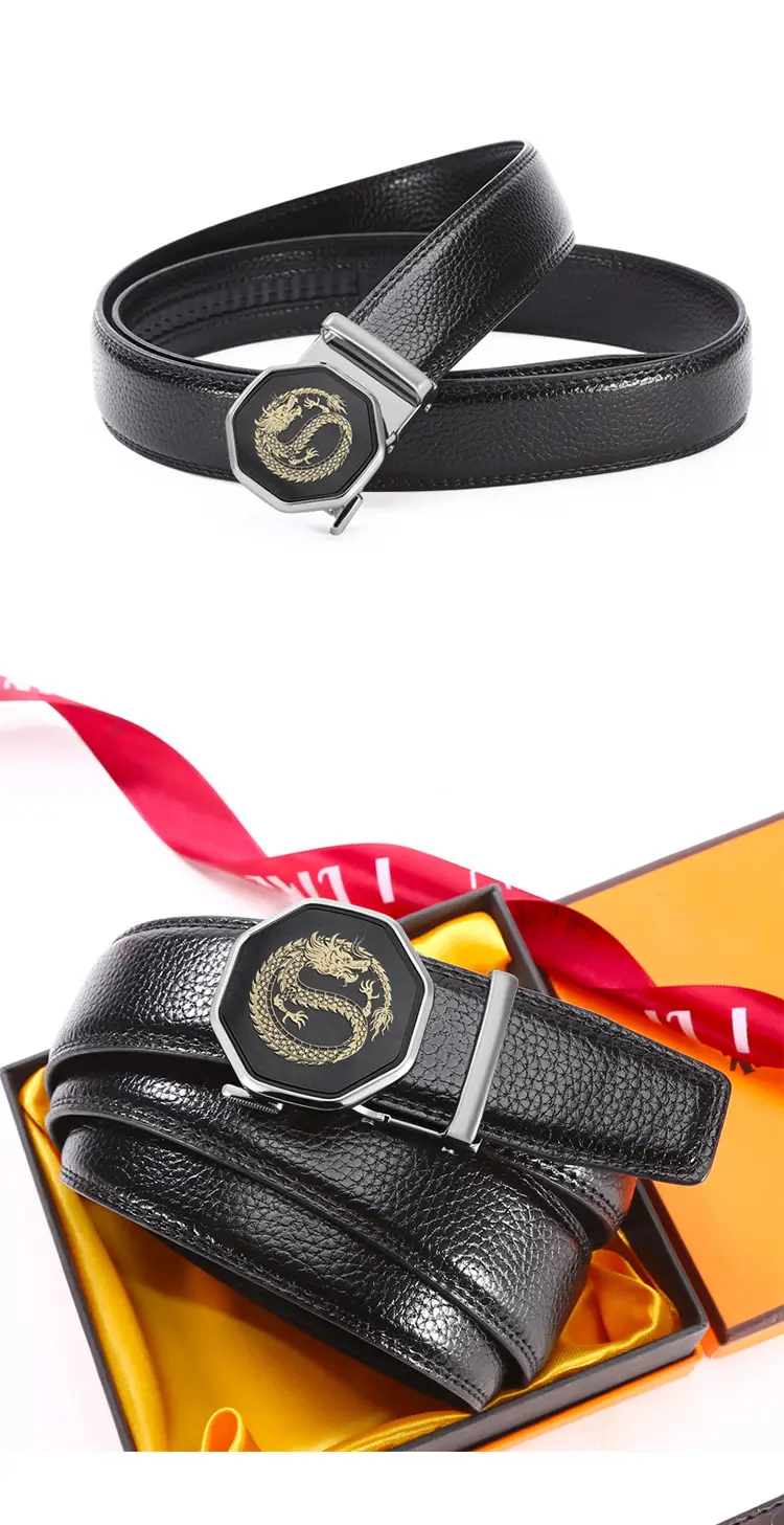 Men's Black Genuine Leather Automatic Buckle Belt — feature 9