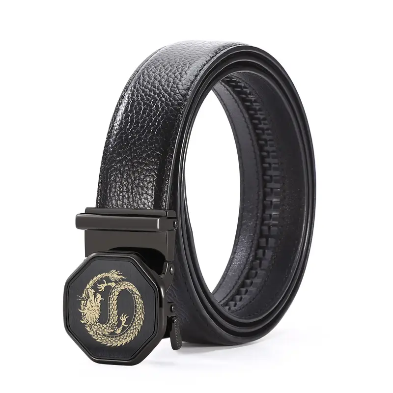 Men's Black Genuine Leather Automatic Buckle Belt - Image 2