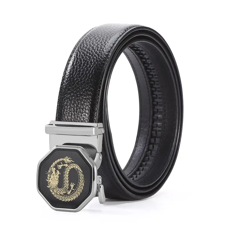Men's Black Genuine Leather Automatic Buckle Belt - Image 3