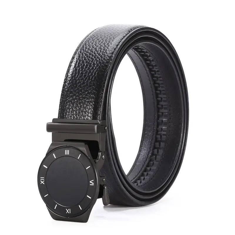 Men's Black Genuine Leather Automatic Buckle Belt - Image 4
