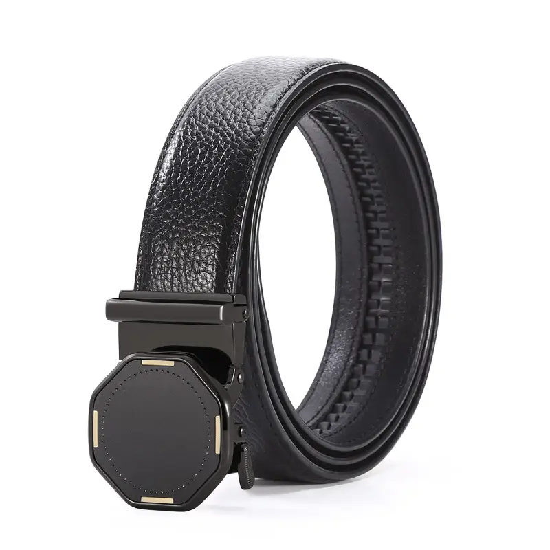 Men's Black Genuine Leather Automatic Buckle Belt - Image 5