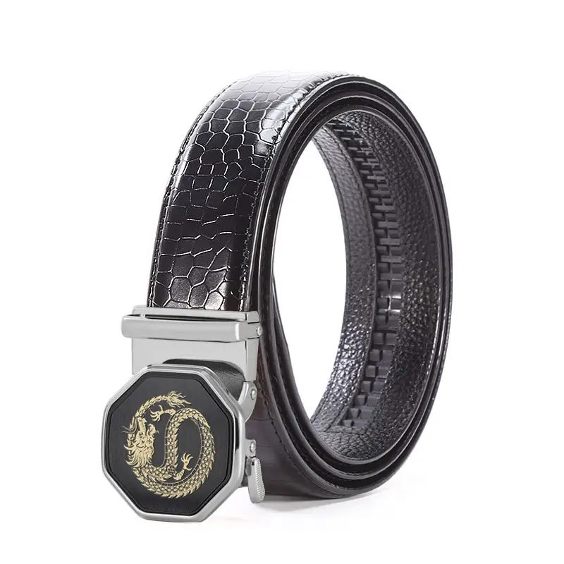 Men's Black Genuine Leather Automatic Buckle Belt - Image 6