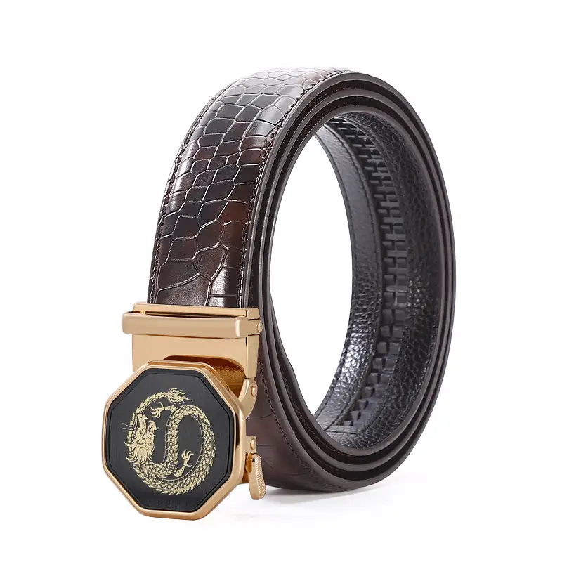 Men's Black Genuine Leather Automatic Buckle Belt - Image 7