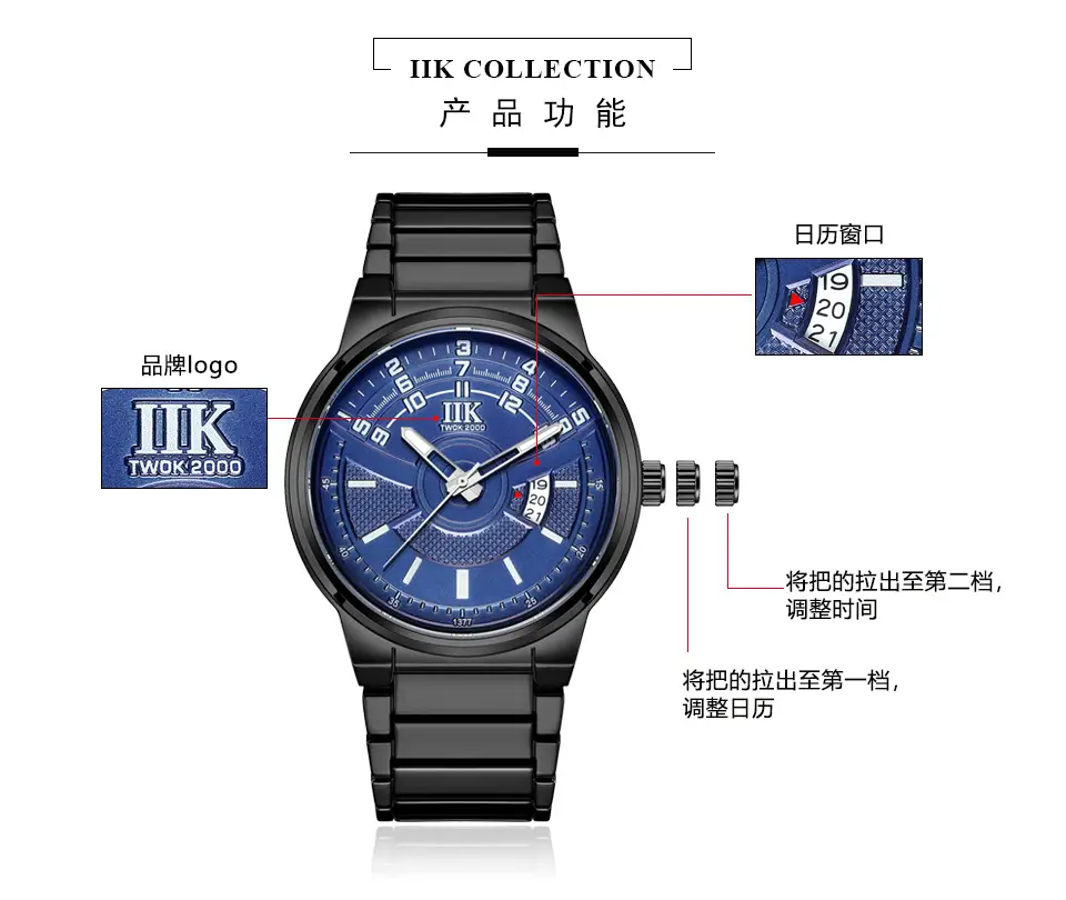 Men's Luminous Quartz Calendar Watch with Stainless Steel Band — feature 5