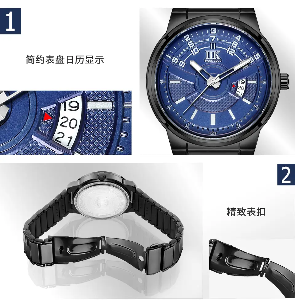 Men's Luminous Quartz Calendar Watch with Stainless Steel Band — feature 6
