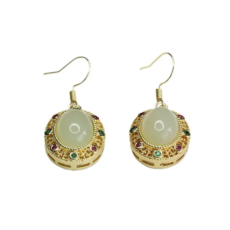 Guan Yu Hetian Jade Clear Water Earrings Gold Plated - Image 6