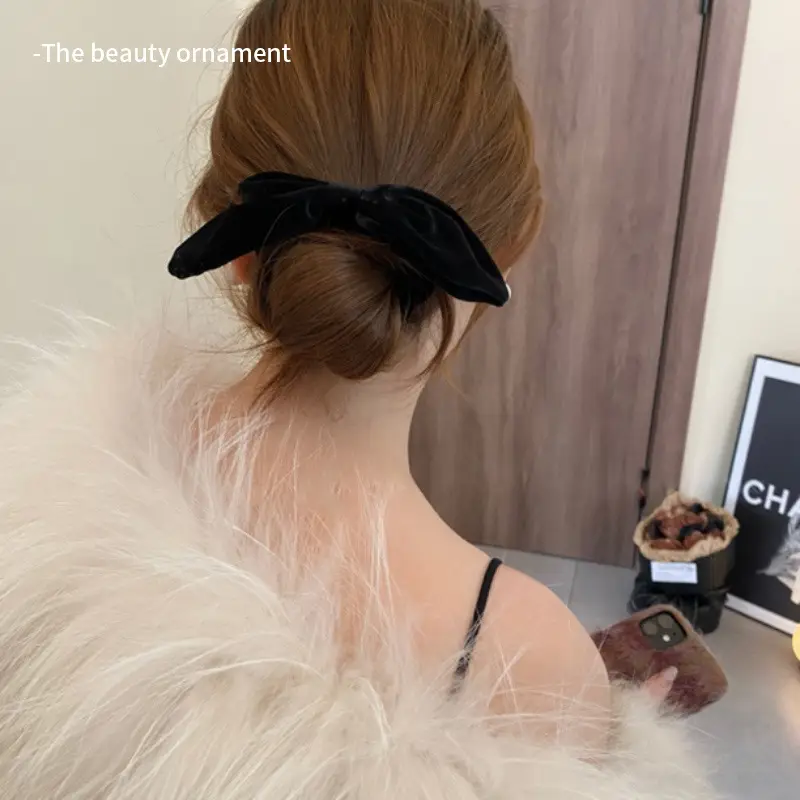 Vintage Velvet Bow Hair Bands Black Brown Red - Image 4