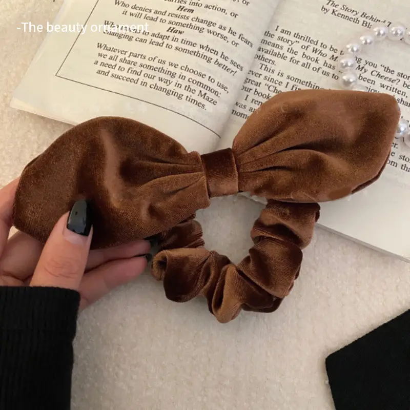 Vintage Velvet Bow Hair Bands Black Brown Red - Image 2