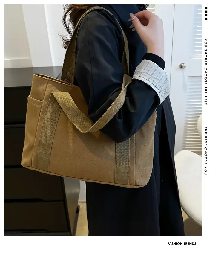 Women Canvas Shoulder Bag Large Capacity Book Loading Commuter — feature 1
