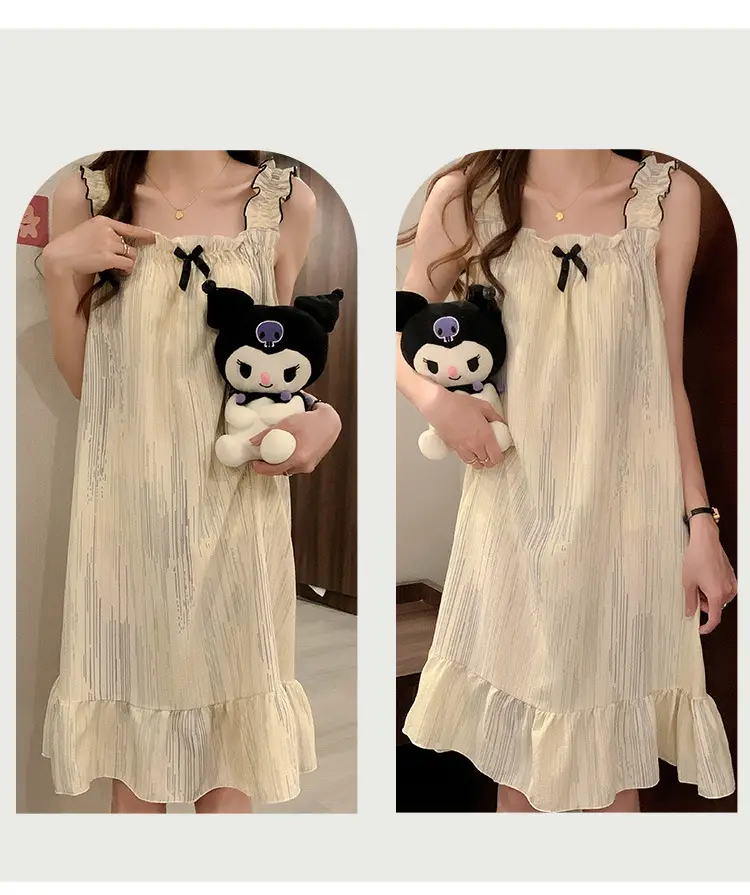 Fairy-Style Thin Polyester-Cotton Camisole Nightgown, Lazy Style, Breathable for Summer, Can Be Worn Outside, Girl's Home Wear, Sleeveless, Mid-Length — feature 13
