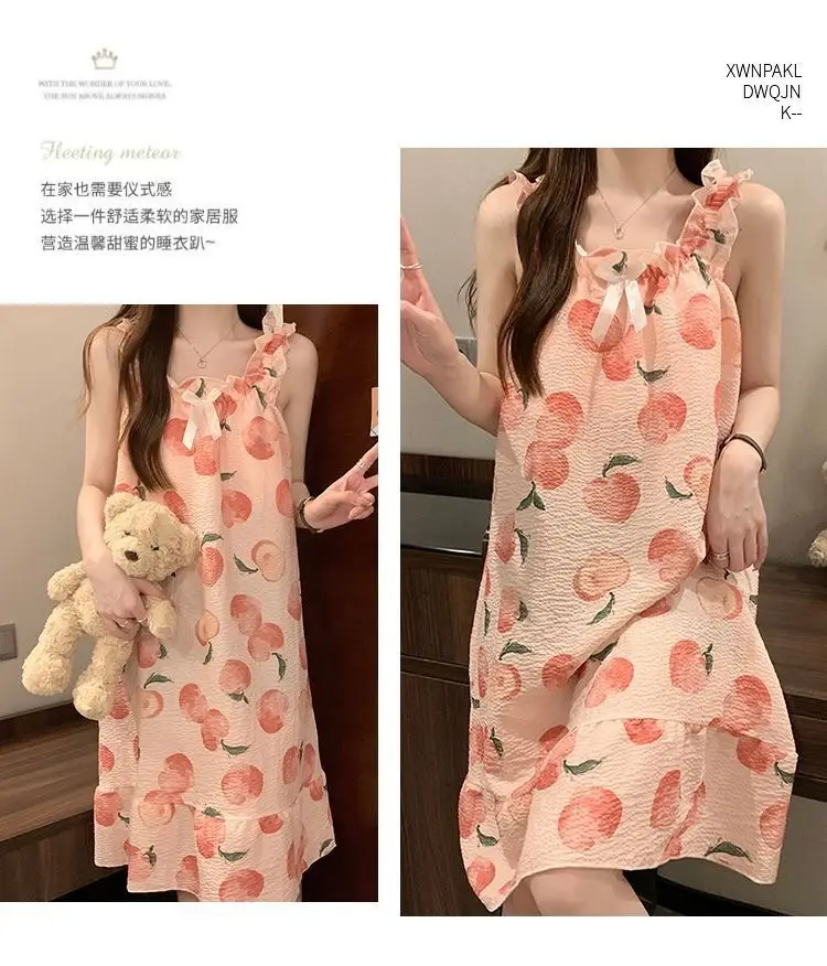 Fairy-Style Thin Polyester-Cotton Camisole Nightgown, Lazy Style, Breathable for Summer, Can Be Worn Outside, Girl's Home Wear, Sleeveless, Mid-Length — feature 17
